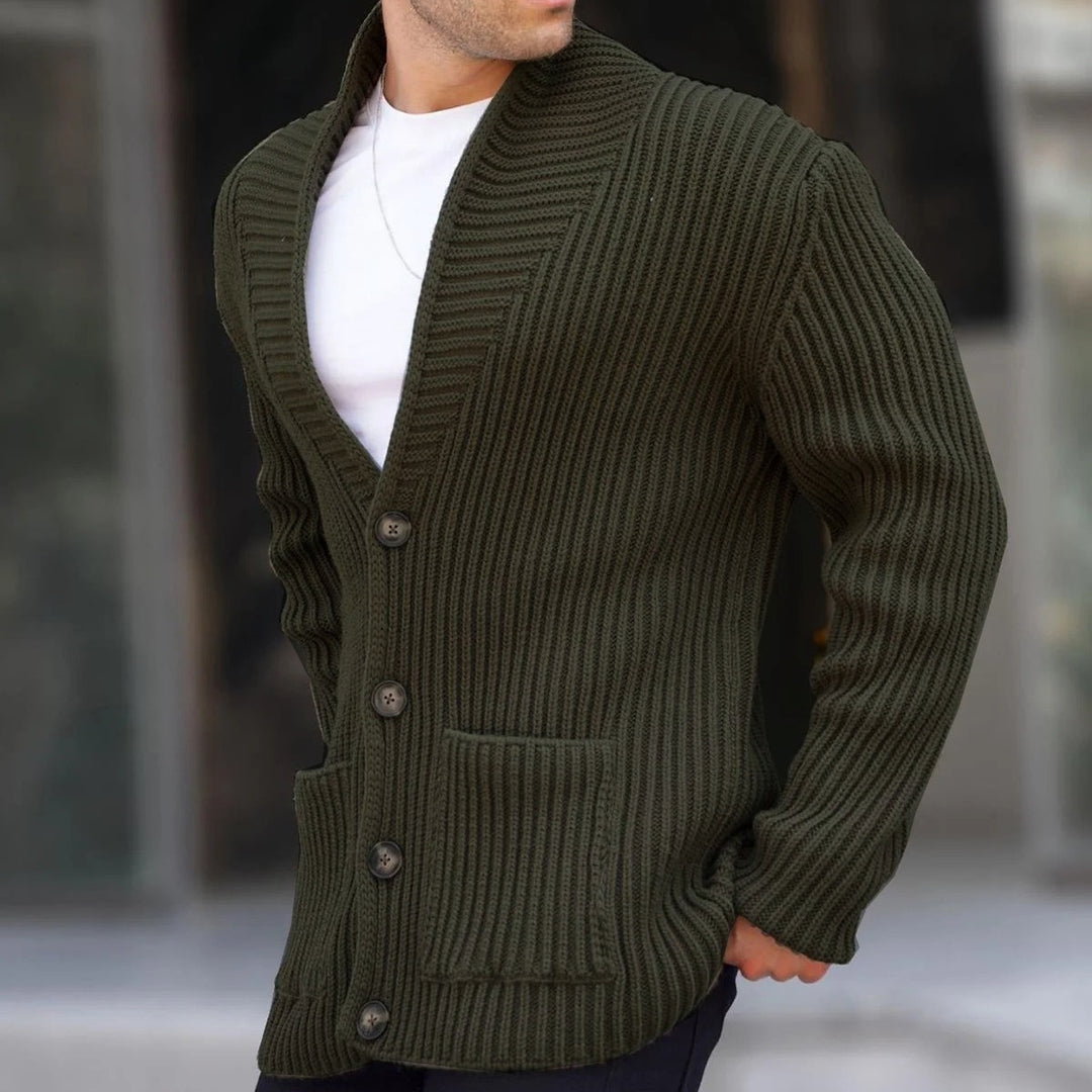 Herren Grob gestrickte Cardigan mit breitem Rippenmuster und praktischen Taschen Echoarchiv