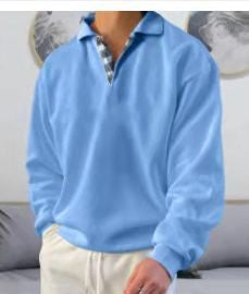 Herren Langarm Polohemd mit elegantem V-Ausschnitt und stilvollen Kontrastdetails Echoarchiv