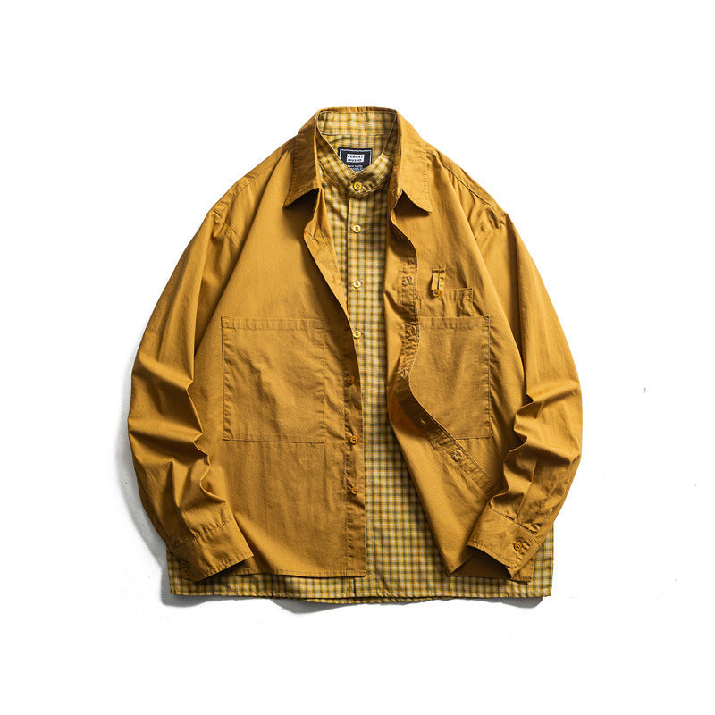 Herren Lagenlook-Overshirt mit aufgesetzten Fronttaschen, lockerer Passform und kariertem Untertritt Echo Archiv