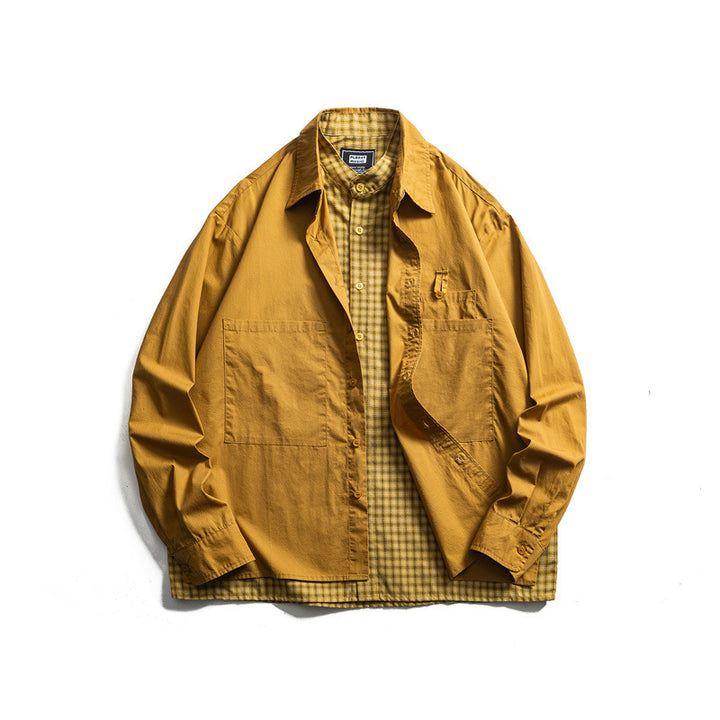 Herren Lagenlook-Overshirt mit aufgesetzten Fronttaschen, lockerer Passform und kariertem Untertritt Echo Archiv