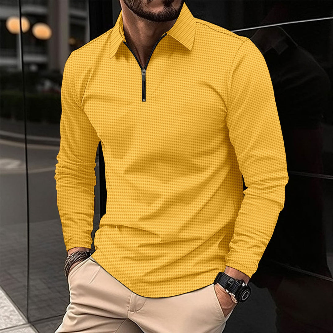 Herren Langarm-Hemd mit modernem Reißverschluss und strukturiertem Design Echoarchiv