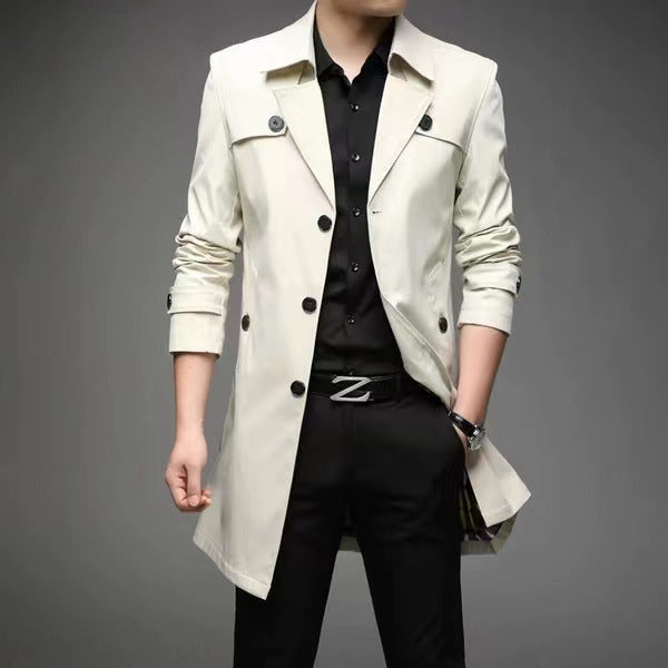 Herren Schmal geschnittener Trenchcoat mit Reverskragen und dezenter Knopfleiste Echoarchiv