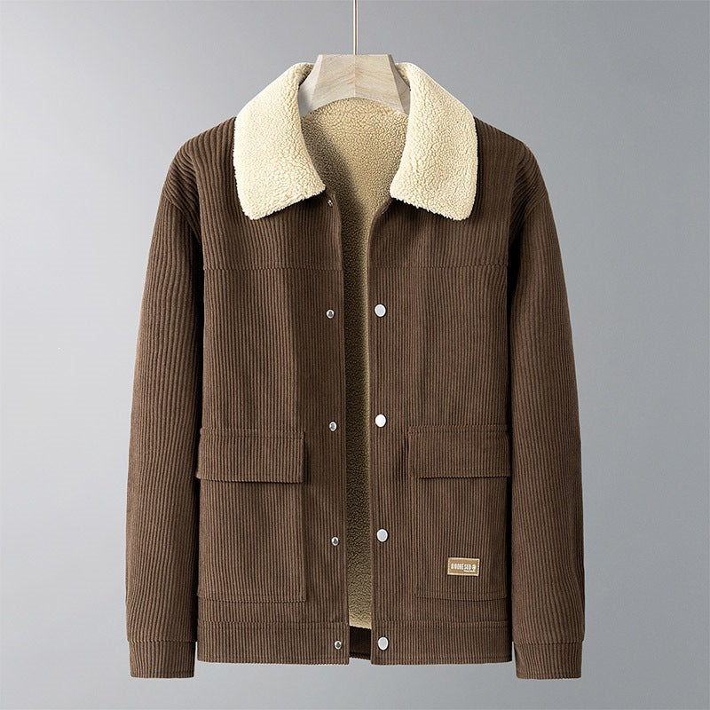 Herren Cordjacke mit Teddyfutter, Hemdkragen & Druckknopffront Echoarchiv