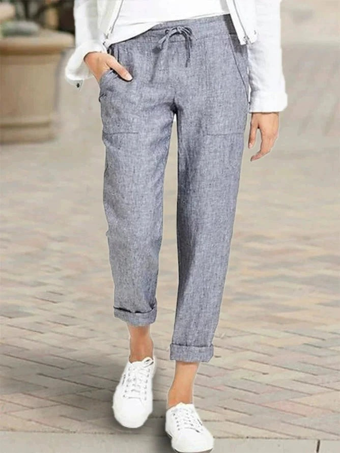 Damen entspannte Leinenhose mit elastischem Bund und praktischen Taschen – Avélisse