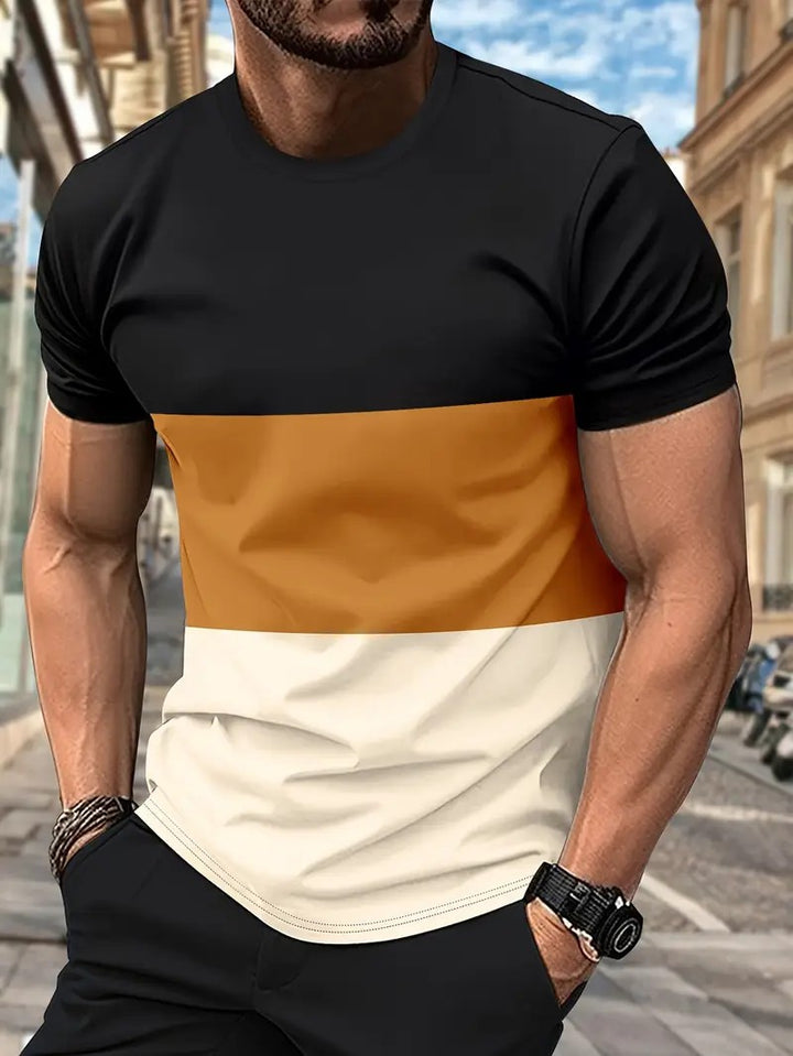 Herren T-Shirt mit modernem Farbblock-Design und Rundhalsausschnitt Echoarchiv