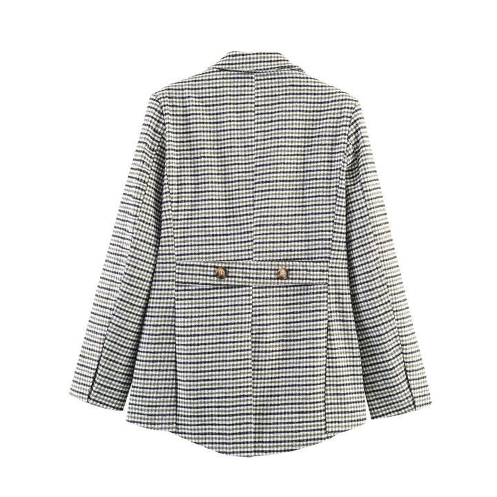 Damen Karo-Blazer mit asymmetrischem Cropped-Vorderteil und Holzknöpfen Echo Archiv