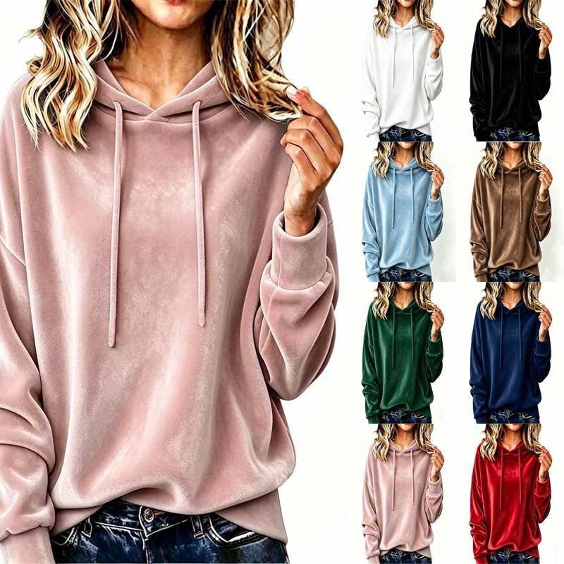 Damen Velours-Oversize-Kapuzenpullover mit Raglanärmeln Echoarchiv