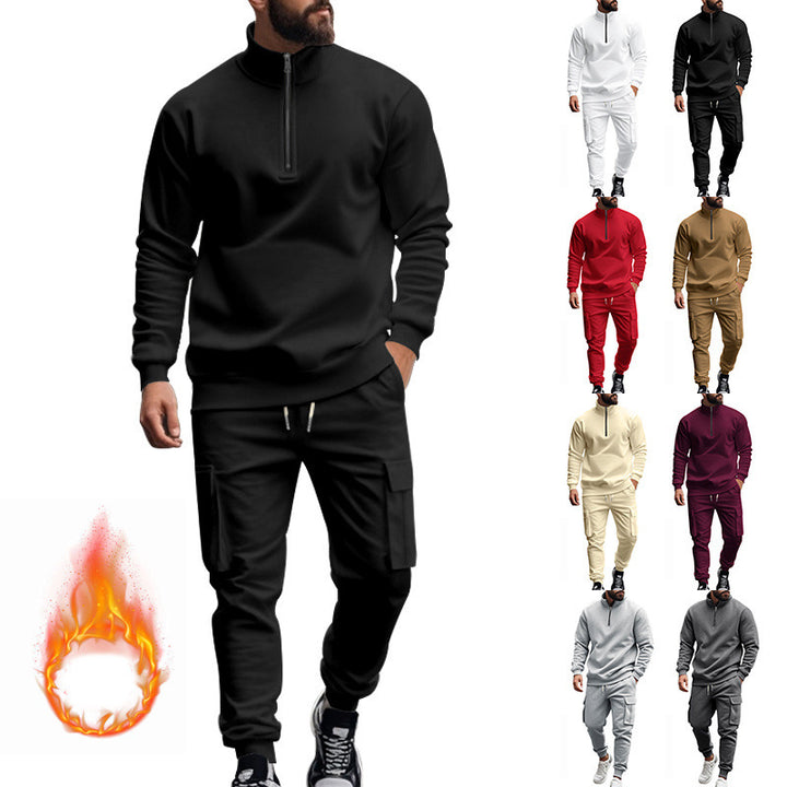 Herren nan Strick-Trainingsset mit halbem Reißverschluss, Zopfmuster-Pulli und Kordelzug-Jogger Echo Archiv