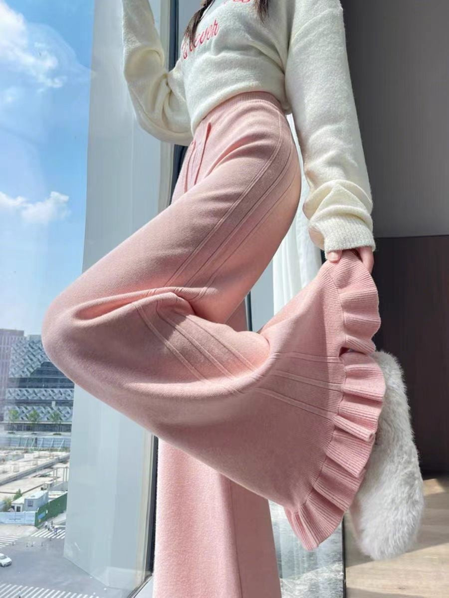 Damen Elegante, weiche Lounge-Hose mit Rüschenabschluss Echo Archiv