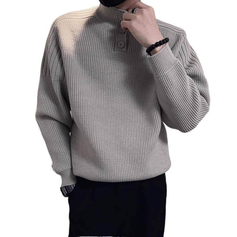 Herren Relaxed Rippstrick‑Pullover mit Halbknopf‑Stehkragen Echoarchiv