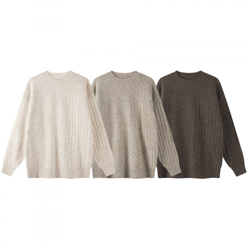 Unisex Oversize Feinstrickpullover mit Zopfmuster-Detail und Rundhalsausschnitt Echo Archiv