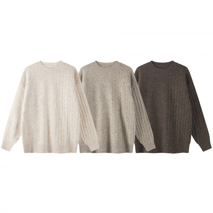 Unisex Oversize Feinstrickpullover mit Zopfmuster-Detail und Rundhalsausschnitt Echo Archiv