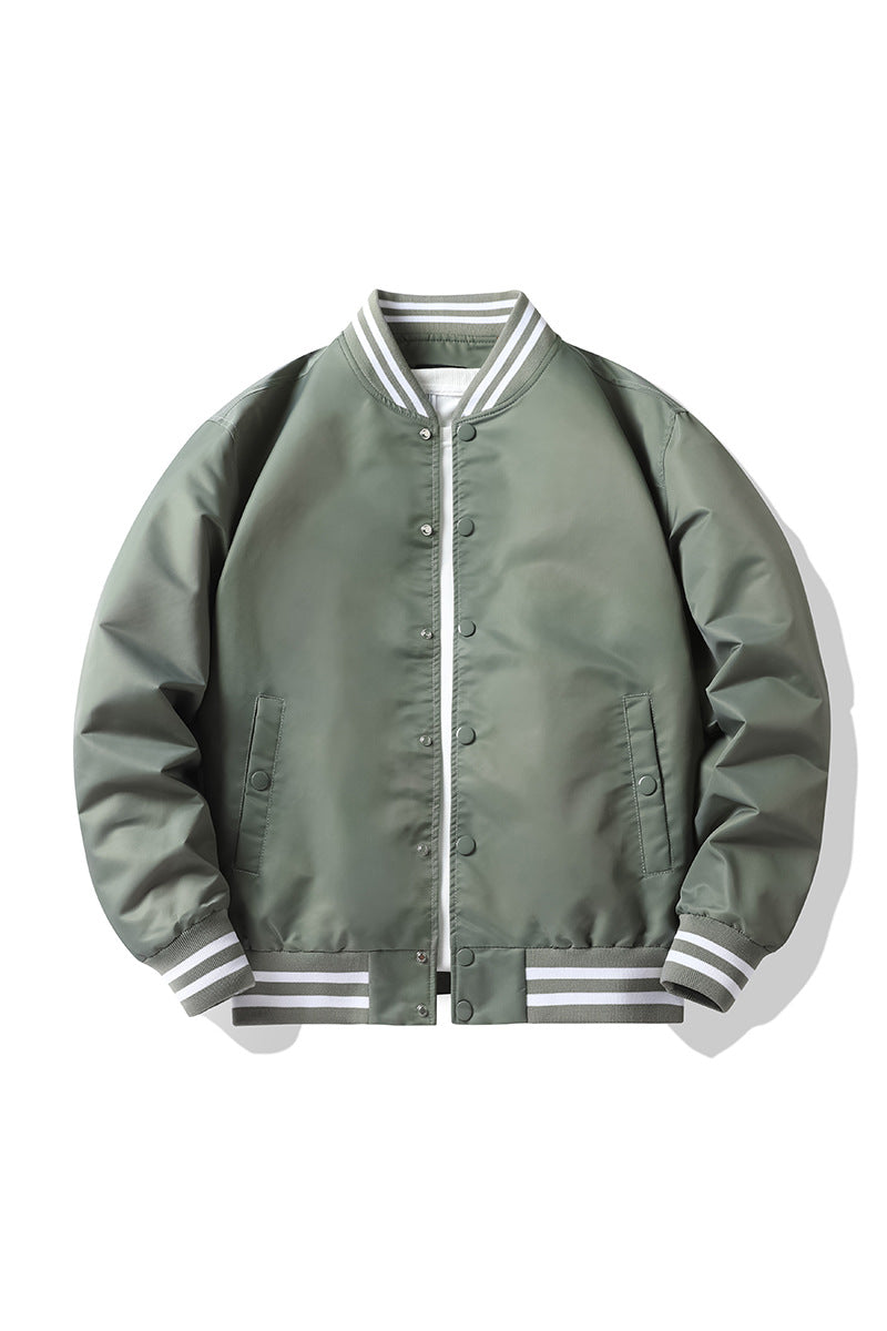 Men's retro-striped collar varsity snap-front satin-effect bomber jacket – Brevano