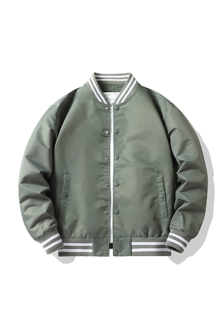 Men's retro-striped collar varsity snap-front satin-effect bomber jacket – Brevano