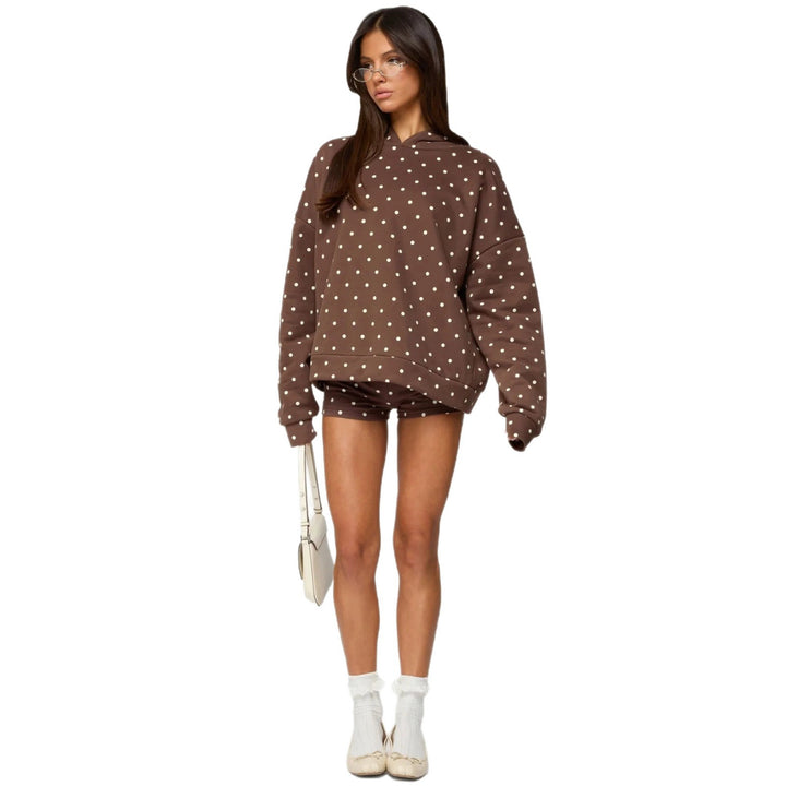 Damen nan gepunktetes Komfort-Set mit Kapuzensweatshirt, Kängurutasche und Shorts Echo Archiv