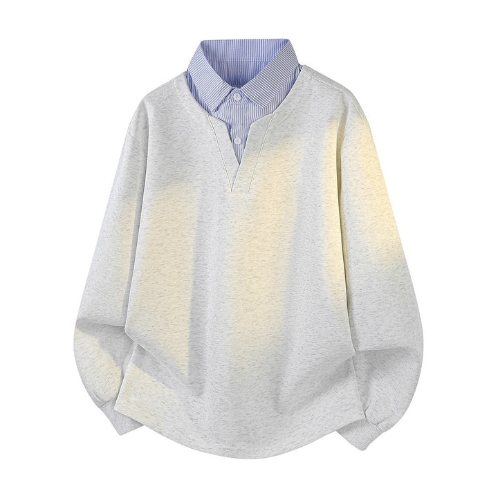 Damen Oversize-Sweatshirt mit eingearbeitetem Hemdkragen, V‑Ausschnitt und abgerundetem Saum Echoarchiv