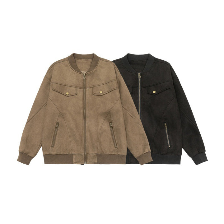 Unisex Kurzblouson im Vintage‑Suede‑Look mit Brustklappen, Reißverschlusstaschen und Rippbündchen Echoarchiv