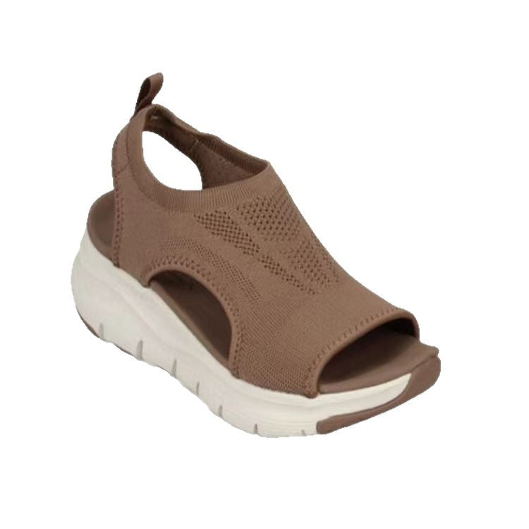 Damen Strick-Sandalen mit Plateau, elastischem Schaft und Fersenriemen Echo Archiv