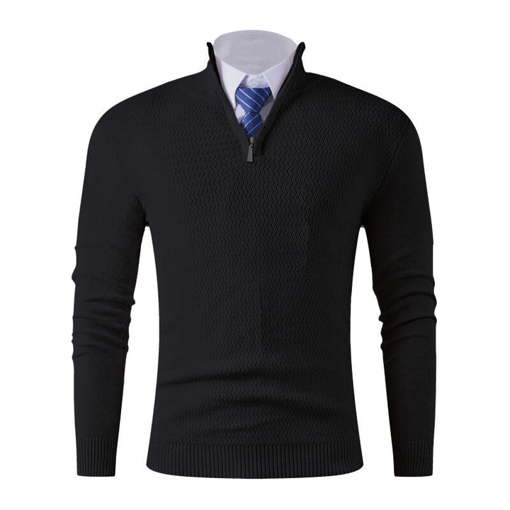 Herren nan feinstrickpullover mit Stehkragen und halbem Reißverschluss, Strukturstrick und schlanker Business-Casual-Passform Echo Archiv