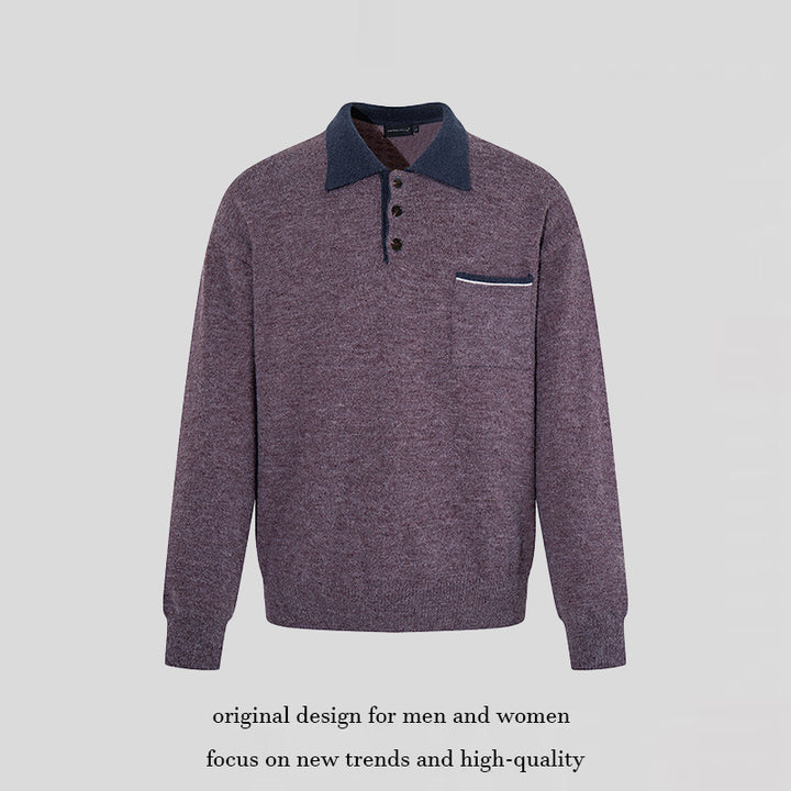 Herren Poloshirt-Strickpullover mit Knopfleiste, Brusttasche und Kontrastkragen Echoarchiv