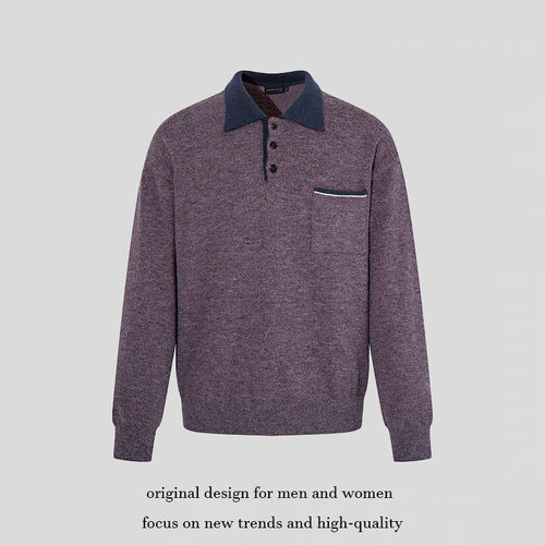 Herren Poloshirt-Strickpullover mit Knopfleiste, Brusttasche und Kontrastkragen Echoarchiv