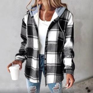 Damen Kapuzencardigan mit Streifen und Druckknopfblende Echoarchiv
