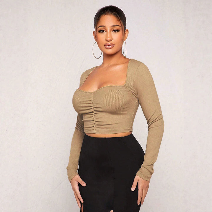 Damen figurformendes Ripp-Crop-Top mit Herz-Bustier und Mittelraffung – Avérine