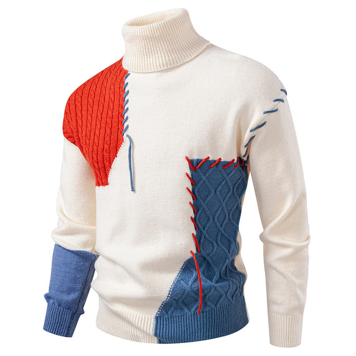 Herren Rollkragenpullover mit geometrischem Zopfmuster und kontrastierenden Akzenten Echoarchiv