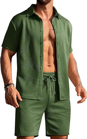 Herren modisches Kurzarmhemd und Shorts Set mit strukturiertem Design Echoarchiv