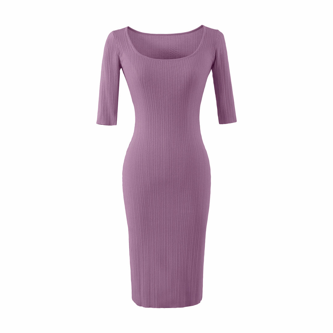 Damen Figurbetontes geripptes Midikleid aus Stretch-Strick Echoarchiv