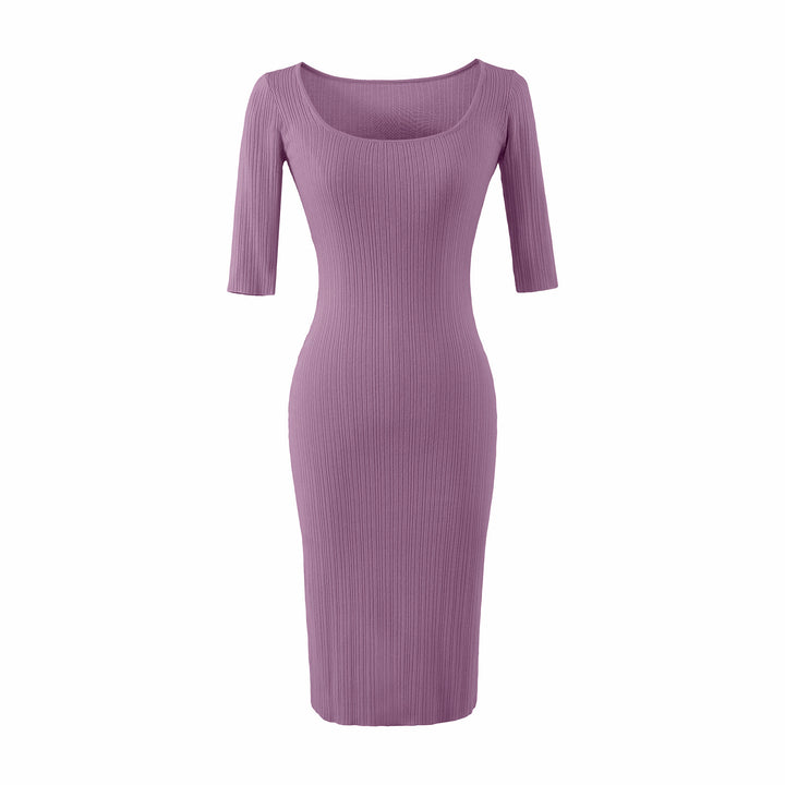 Damen Figurbetontes geripptes Midikleid aus Stretch-Strick Echoarchiv