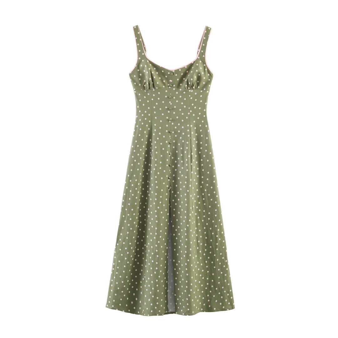 Damen Vintage-inspiriertes Träger-Midikleid mit taillierter Schnittführung und durchgehender Knopfleiste Echo Archiv