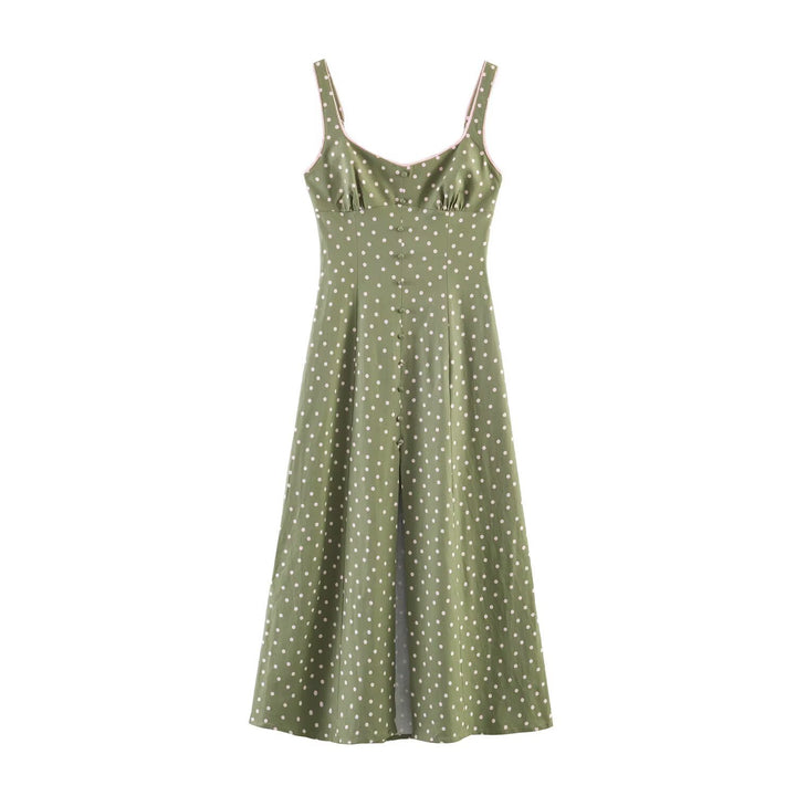 Damen Vintage-inspiriertes Träger-Midikleid mit taillierter Schnittführung und durchgehender Knopfleiste Echo Archiv