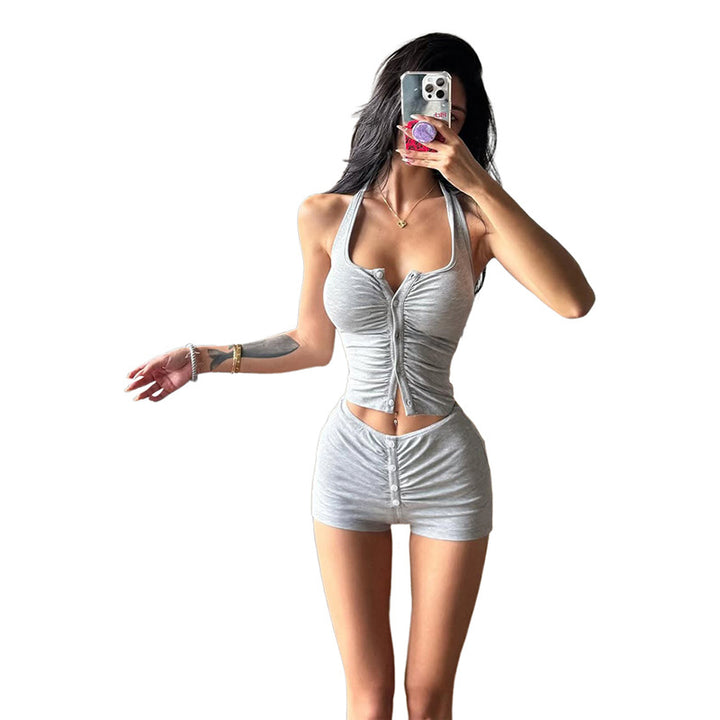 Damen Raffiniertes Jumpsuit-Set mit Knopf-Details und Spaghettiträgern Echo Archiv