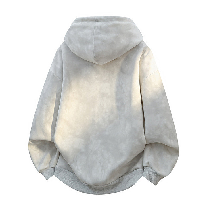 Unisex overgroße Hoodie im stonewashed Look mit Kängurutasche, Metallnieten und geripptem Saum – Auréline