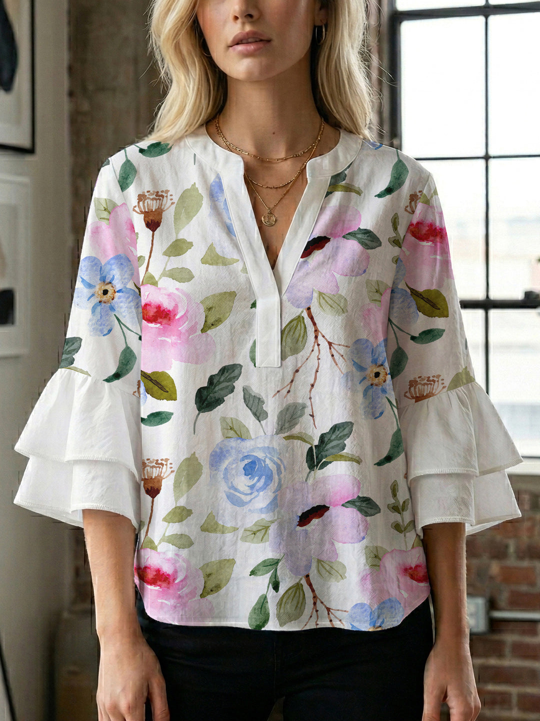 Damen Bluse mit Rüschendetails und auffälligem Animal-Print Echo Archiv