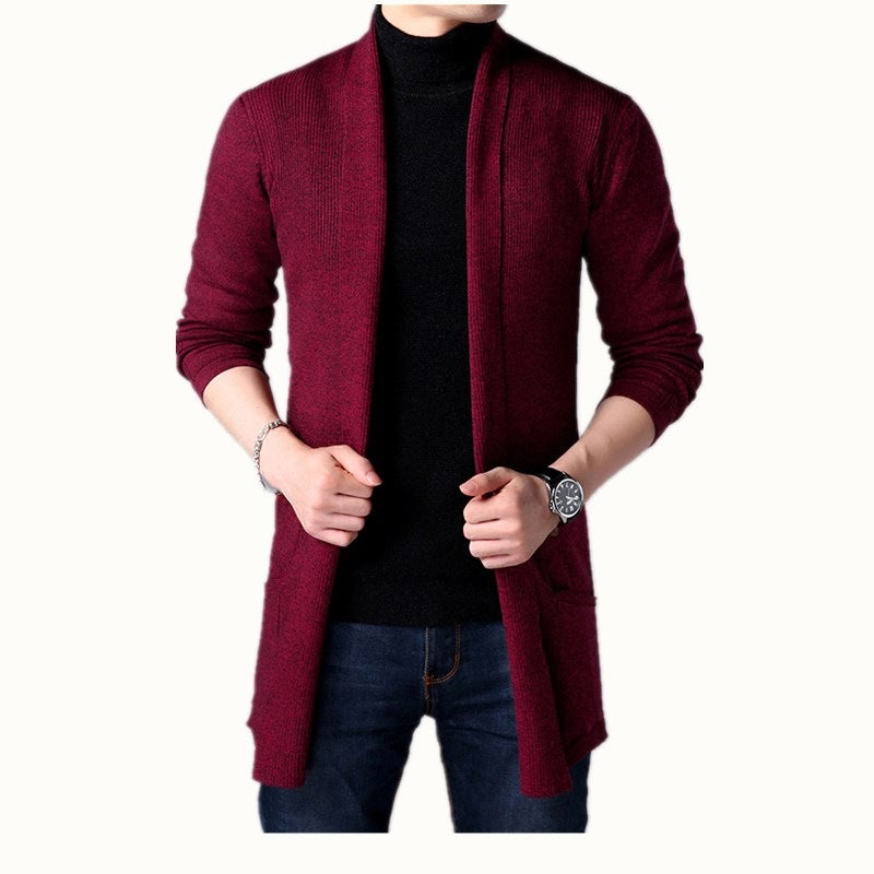 Herren Langer Strickmantel mit offenen Fronten und modernen Details Echoarchiv