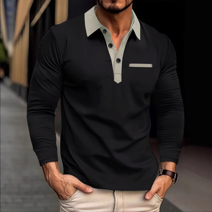 Herren longsleeve Polohemd mit kontrastierendem Kragen Echoarchiv