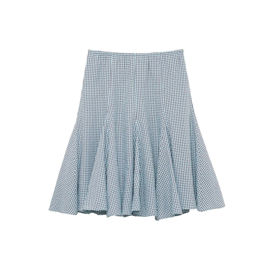 Damen ausgestellter Gingham-Rock mit Faltenwurf Echo Archiv