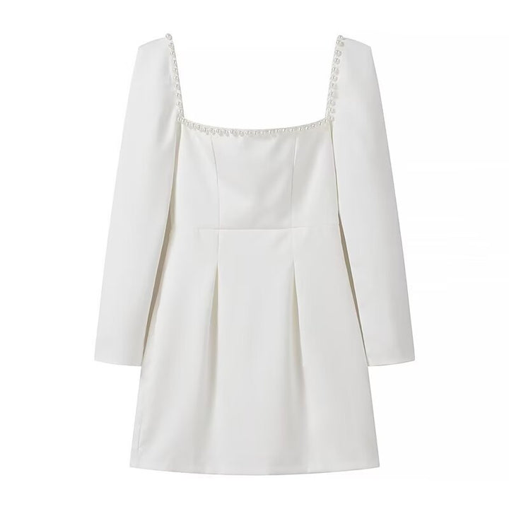 Damen Figurbetontes A‑Linien‑Minikleid mit quadratischem Ausschnitt, langen Ärmeln und Perlenbesatz Echo Archiv