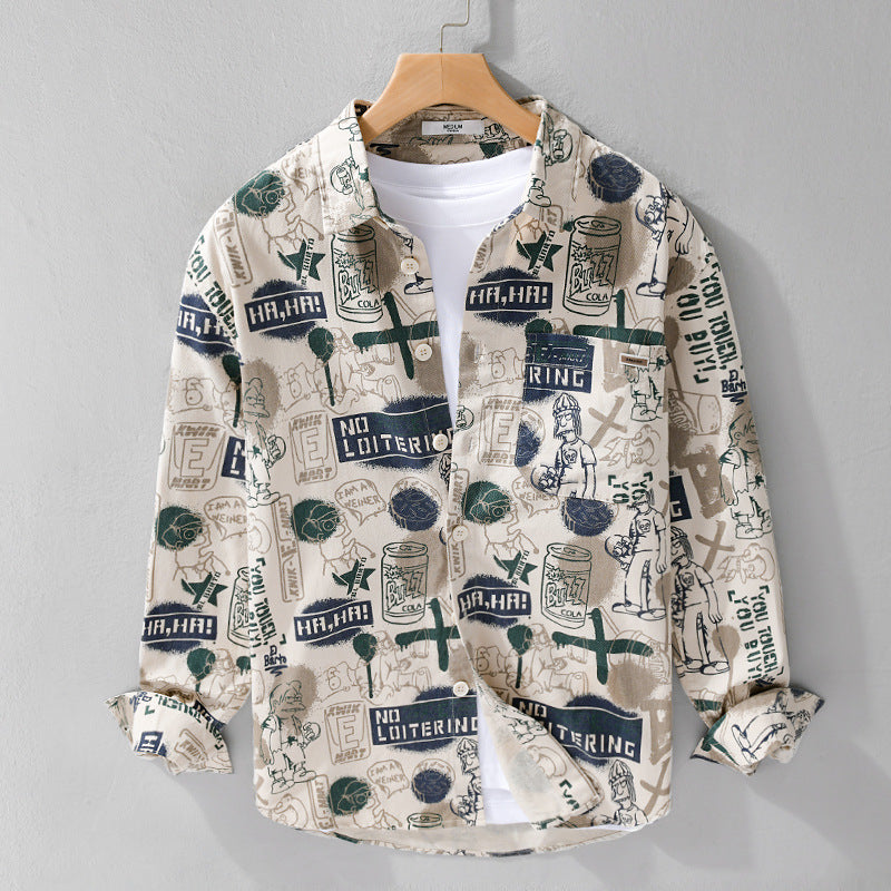 Herren Künstlerisches Grafik-Overshirt im Relaxed-Layering mit Allover-Sketchprint und Soft‑Touch‑Baumwollmix Echoarchiv