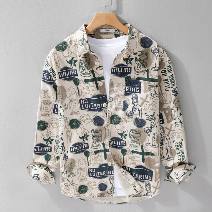 Herren Künstlerisches Grafik-Overshirt im Relaxed-Layering mit Allover-Sketchprint und Soft‑Touch‑Baumwollmix Echoarchiv