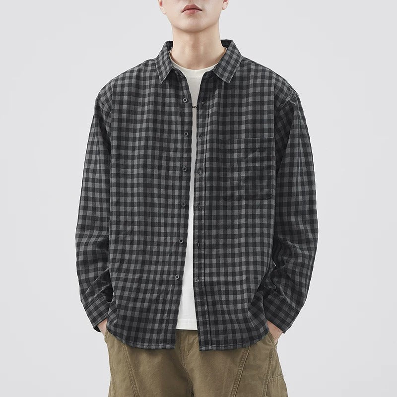 Herren Karierte Overshirt-Hemdjacke aus Baumwollmischung mit Brusttasche und lockerem Schnitt Echoarchiv