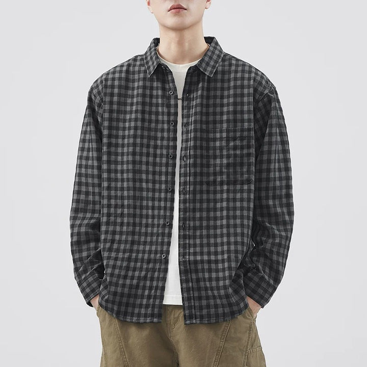 Herren Karierte Overshirt-Hemdjacke aus Baumwollmischung mit Brusttasche und lockerem Schnitt Echoarchiv