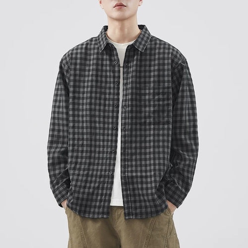Herren Karierte Overshirt-Hemdjacke aus Baumwollmischung mit Brusttasche und lockerem Schnitt Echoarchiv