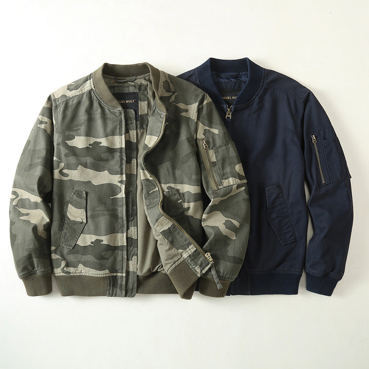 Herren Bomberjacke im Military-Camouflage mit Reißverschluss, Rippbündchen und Ärmeltasche Echoarchiv
