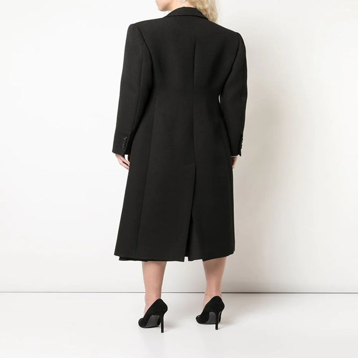 Damen Schmal geschnittener zweireihiger Wollmix‑Longcoat mit markanter Schulter Echoarchiv