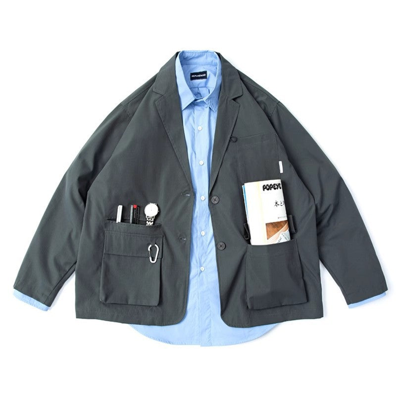 Unisex Weit geschnittener Utility-Blazer mit Multifunktionstaschen Echo Archiv