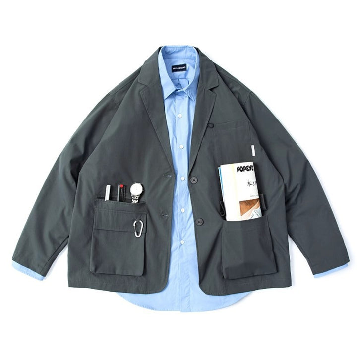 Unisex Weit geschnittener Utility-Blazer mit Multifunktionstaschen Echo Archiv
