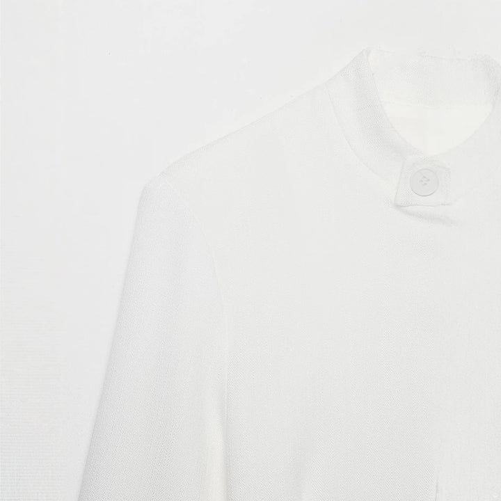 Damen Mandarin-Kragen Longblazer mit durchgehender Knopfleiste und aufgesetzten Taschen Echo Archiv